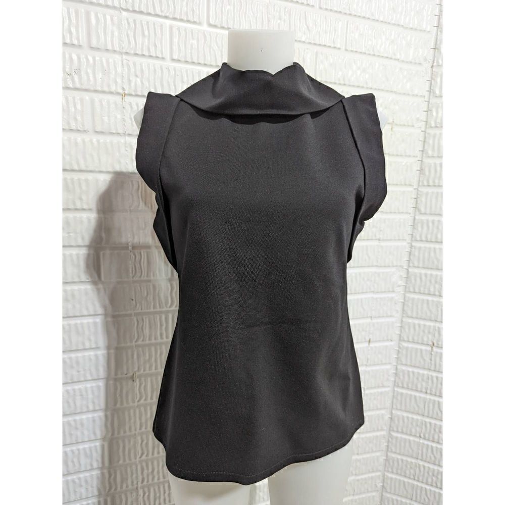 Planet by Lauren G Women's Black Sleeveless Zip Back Scuba Chic Top Size 1